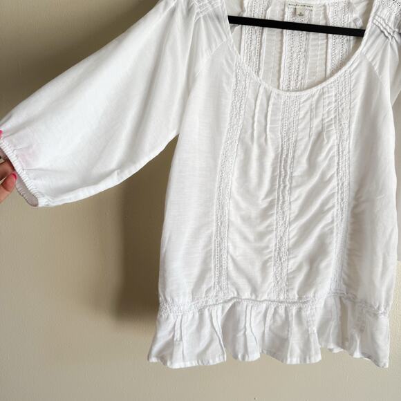 Banana Republic White Ruffle Hem Boho Peasant Blouse Medium Cottage Core Trad - Picture 2 of 7